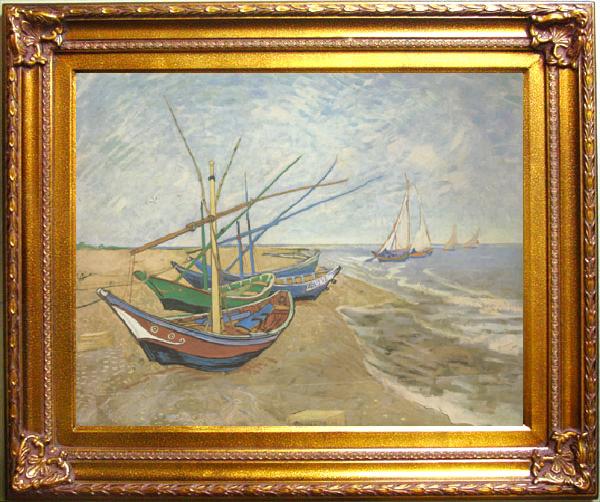 framed  Vincent Van Gogh Fishing Boats on the Beach at Saintes-Maries (nn04), Ta142